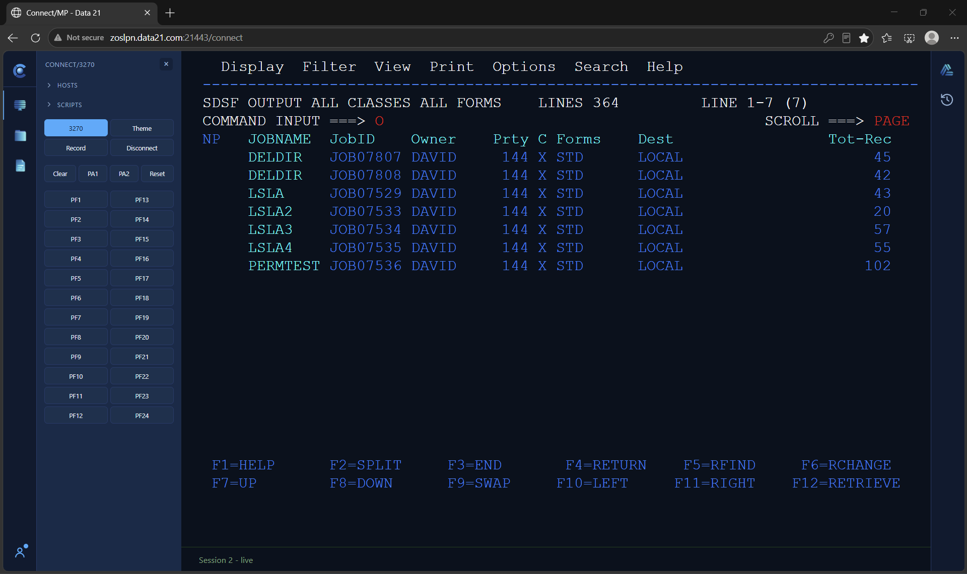 Connect/3270 SDSF output queue