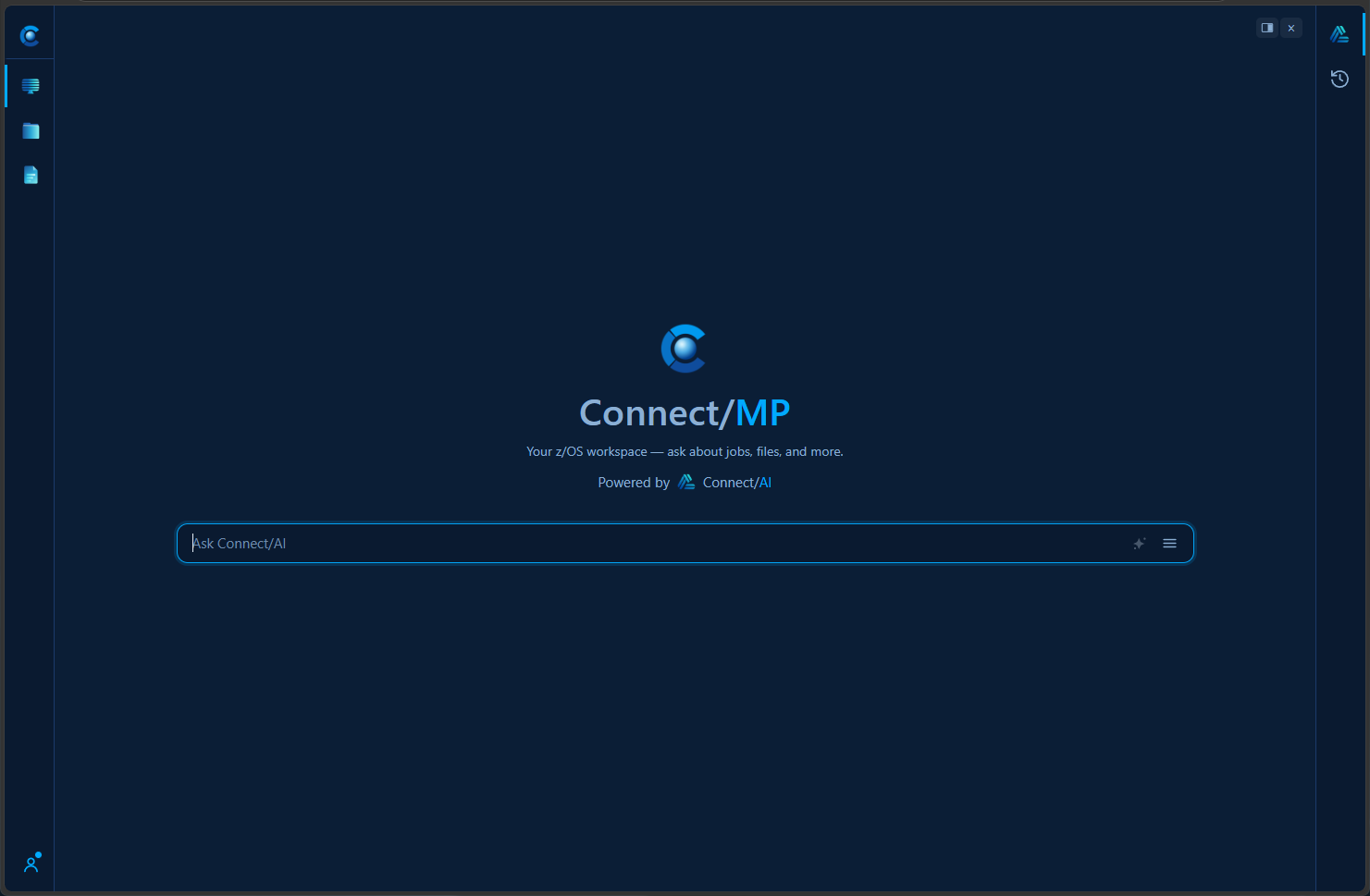Connect/MP WebUI &mdash; your z/OS workspace, ask about jobs, files, and more